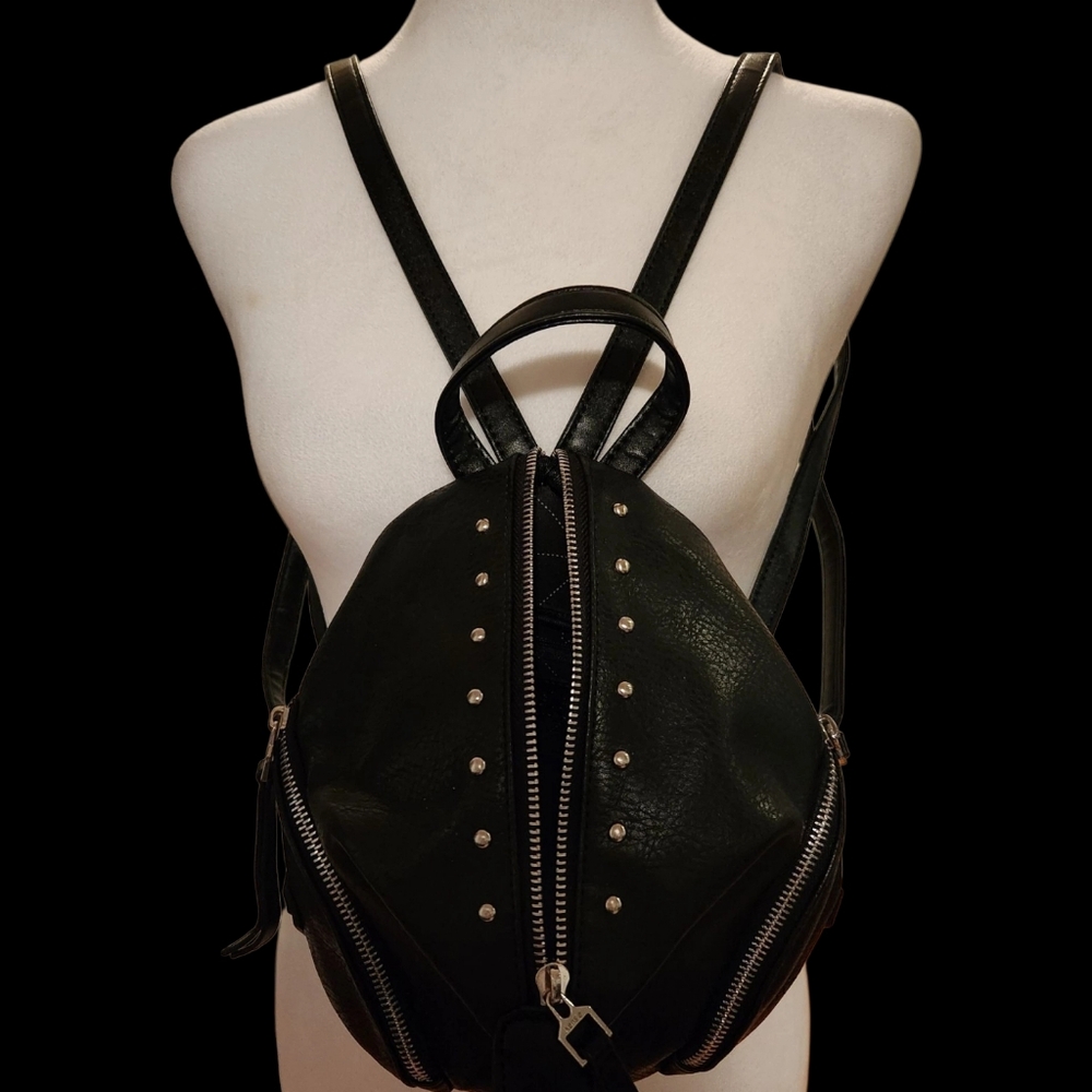 Kensie "Cruelty Free" Moto Style Backpack in Black with Silver Studs.